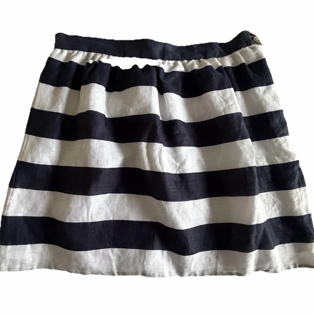 Kenar Skirt Womens 10 Striped Linen A-Line Mini Lined Nautical Coastal Resort